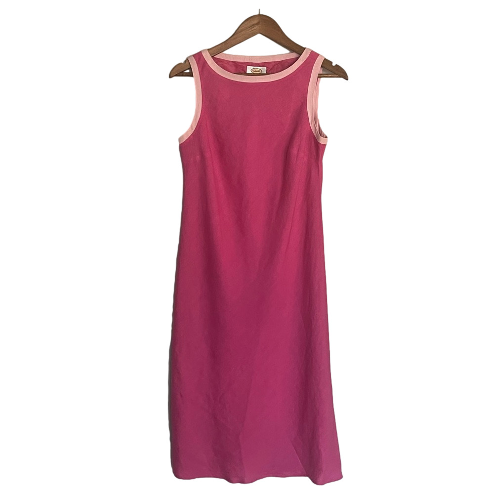 Vintage Talbots Irish Linen Sleeveless Sheath Midi Dress Pink Size 8